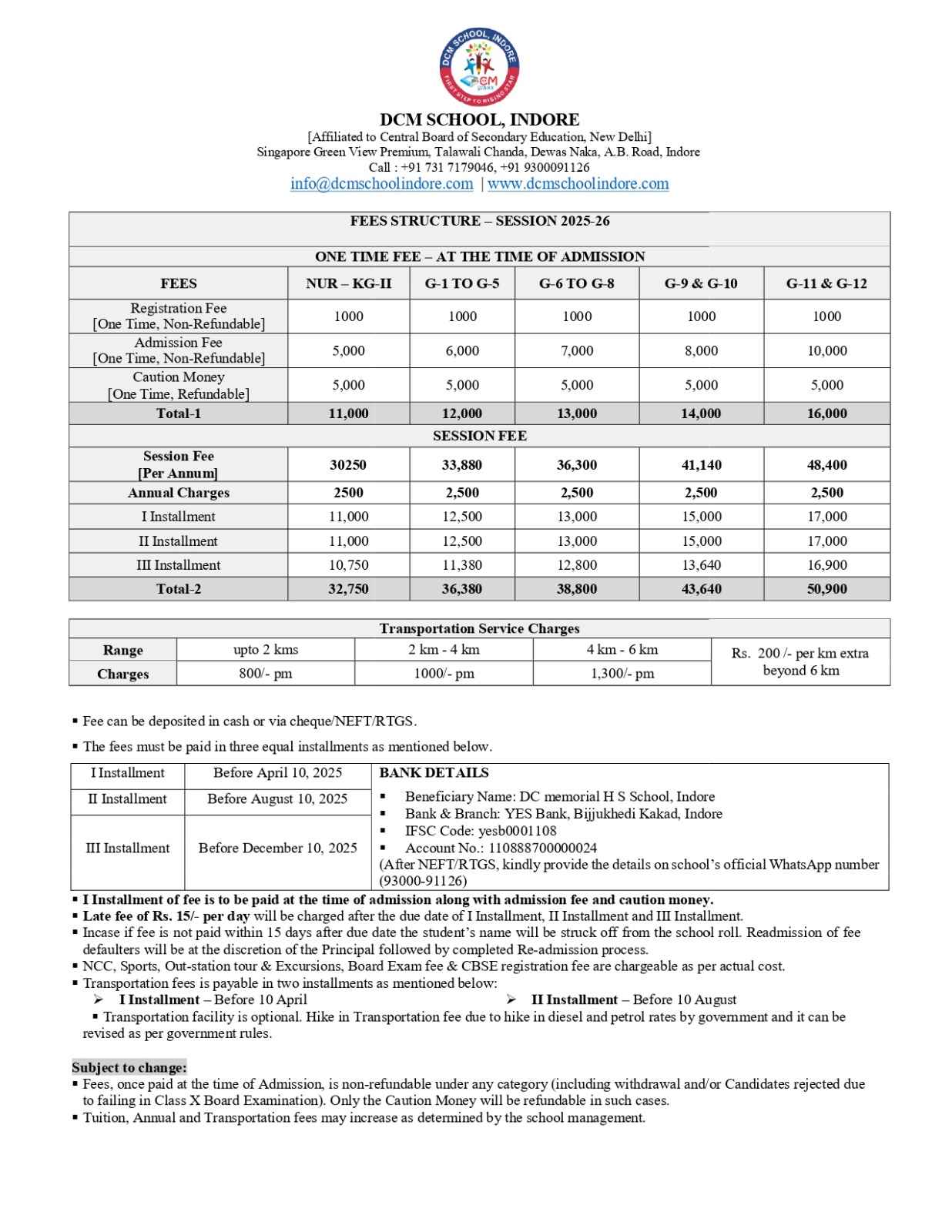 Boarding Fee 2024-25